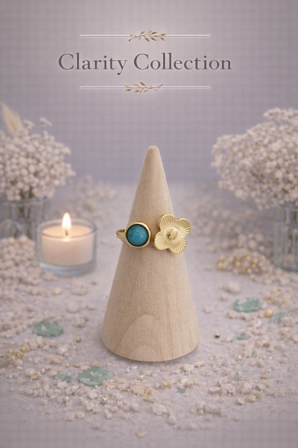 Bague - Perle turquoise et fleur doré