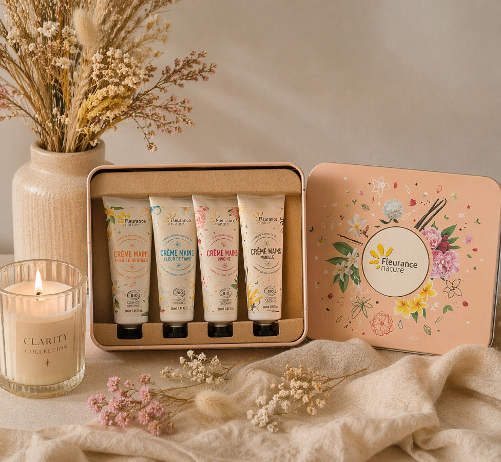 Coffret crème mains 4 x 30 ml - Parfum Vanille, Pivoine, Fleur de tiare, Fleur d’oranger