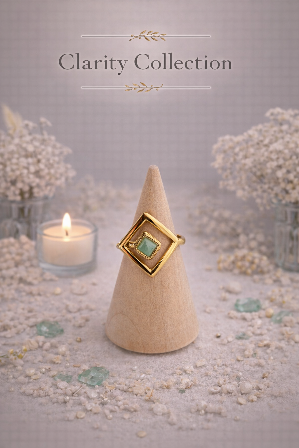 Bague - Carré doré et vert