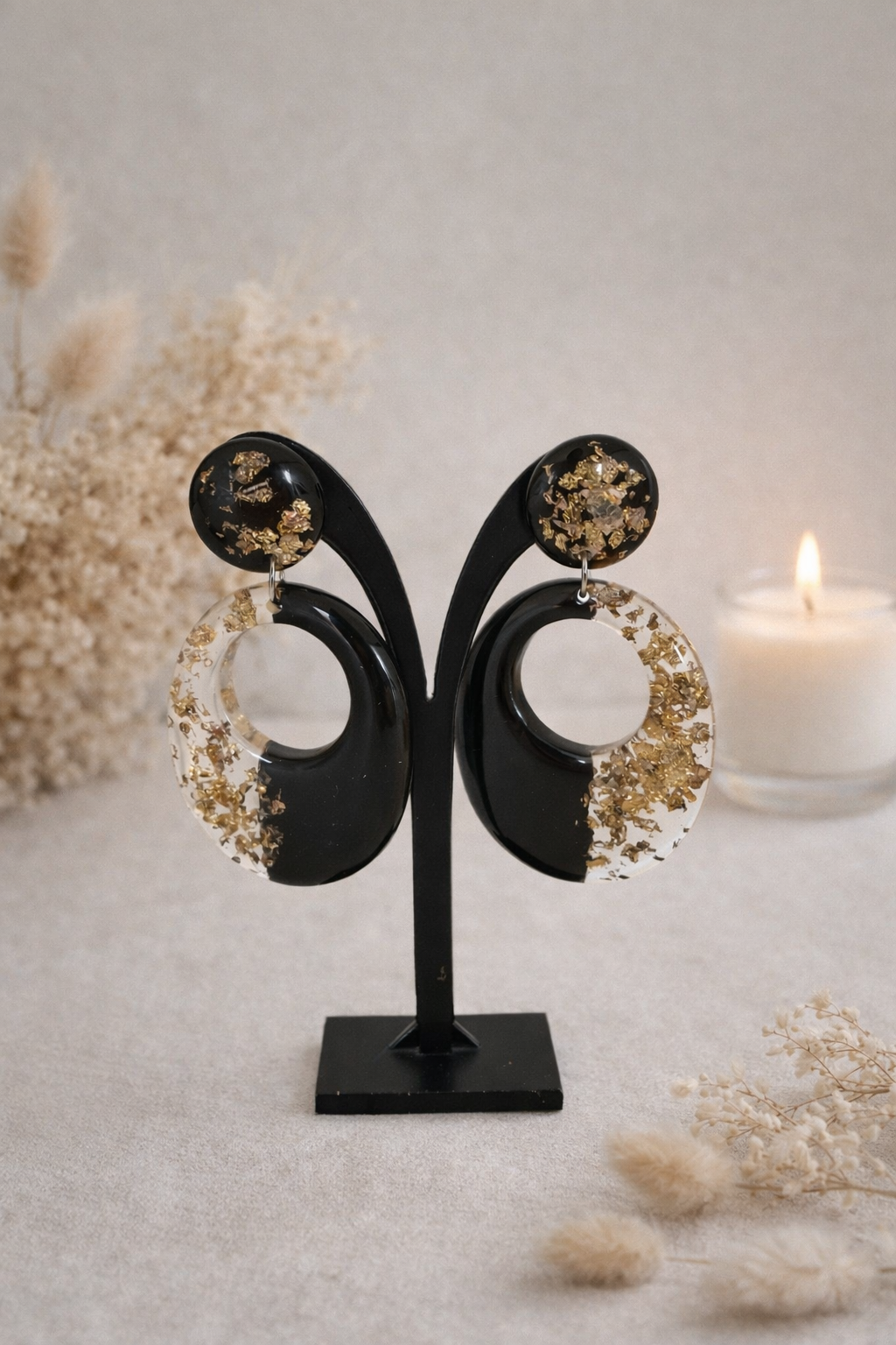 Boucles d’oreilles - Transparente avec éclats dorés