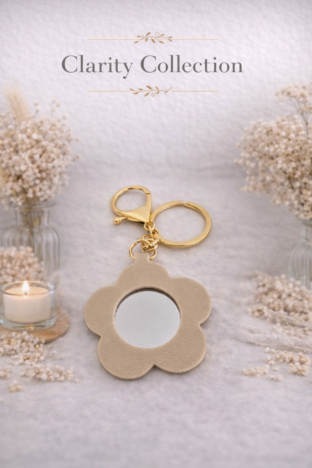 Bloem sleutelhanger met spiegel