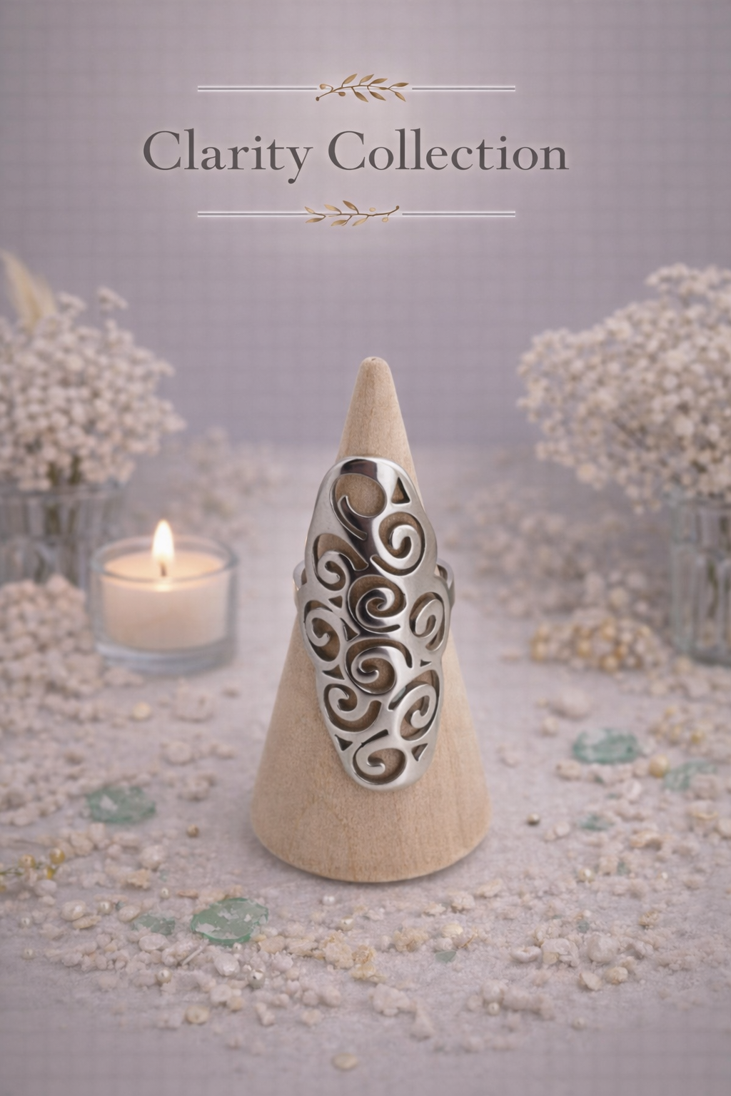 Bague - Argentée motifs spirales