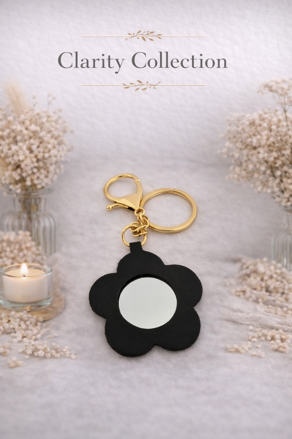 Bloem sleutelhanger met spiegel