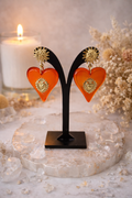 Boucles d’oreilles - cœur rouge soleil royal doré