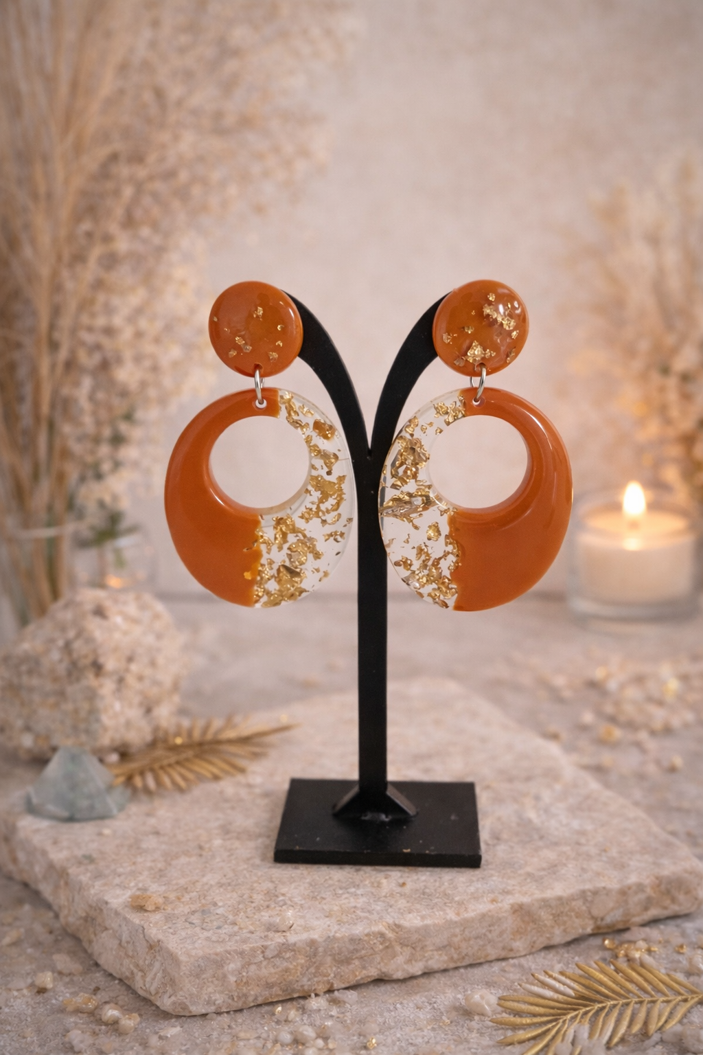 Boucles d’oreilles - Transparente avec éclats dorés