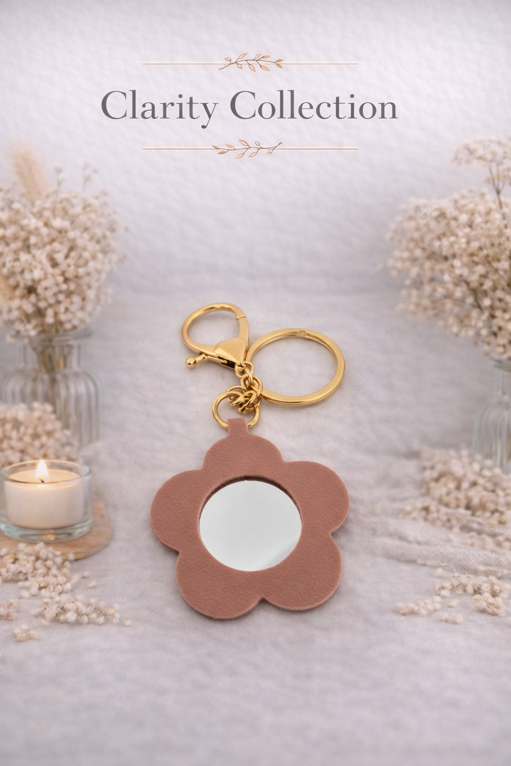 Bloem sleutelhanger met spiegel