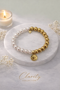 Bracelet - Smiley perles blanches et dorées