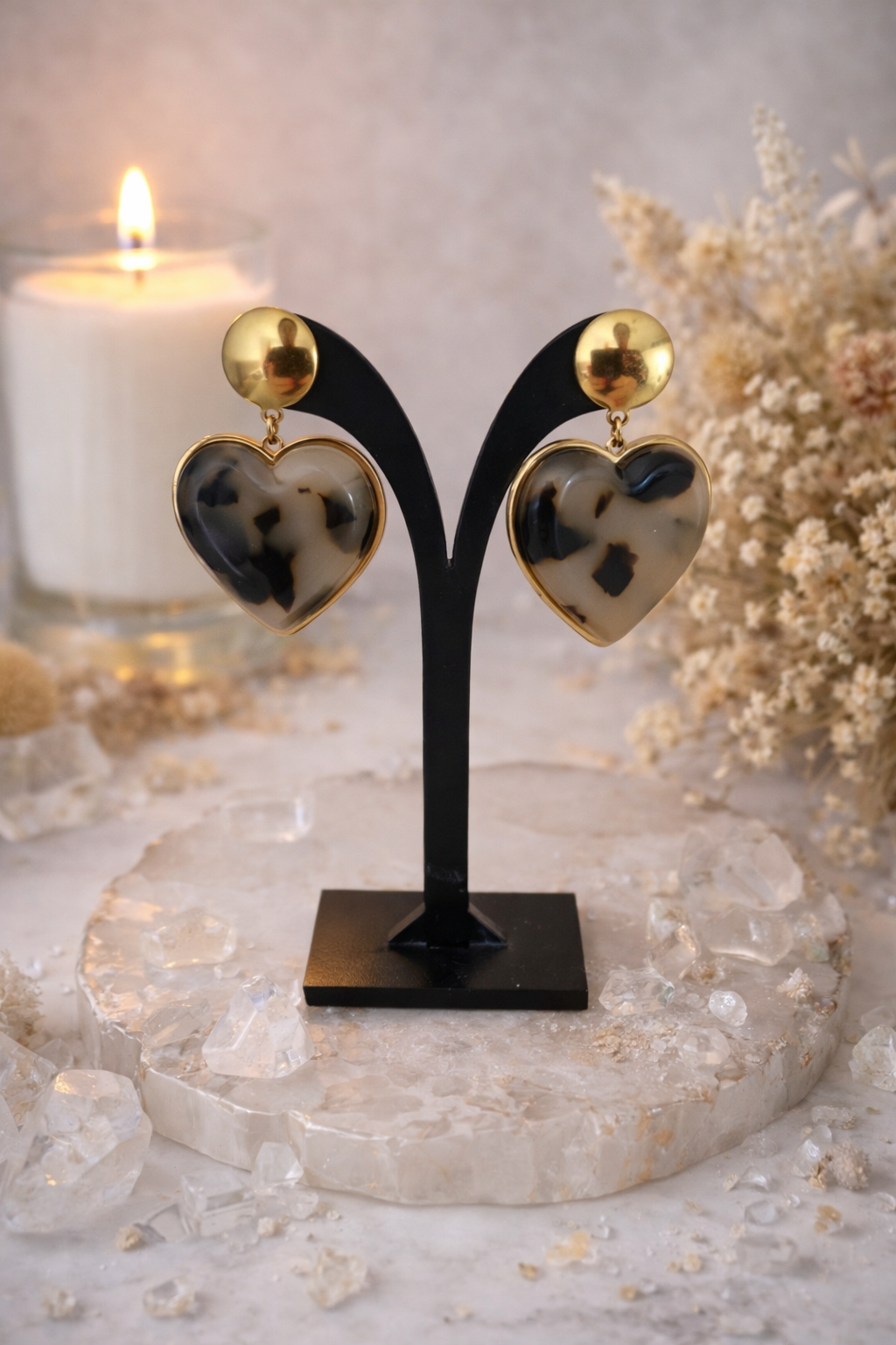 Boucles d’oreilles - cœur foncé et doré