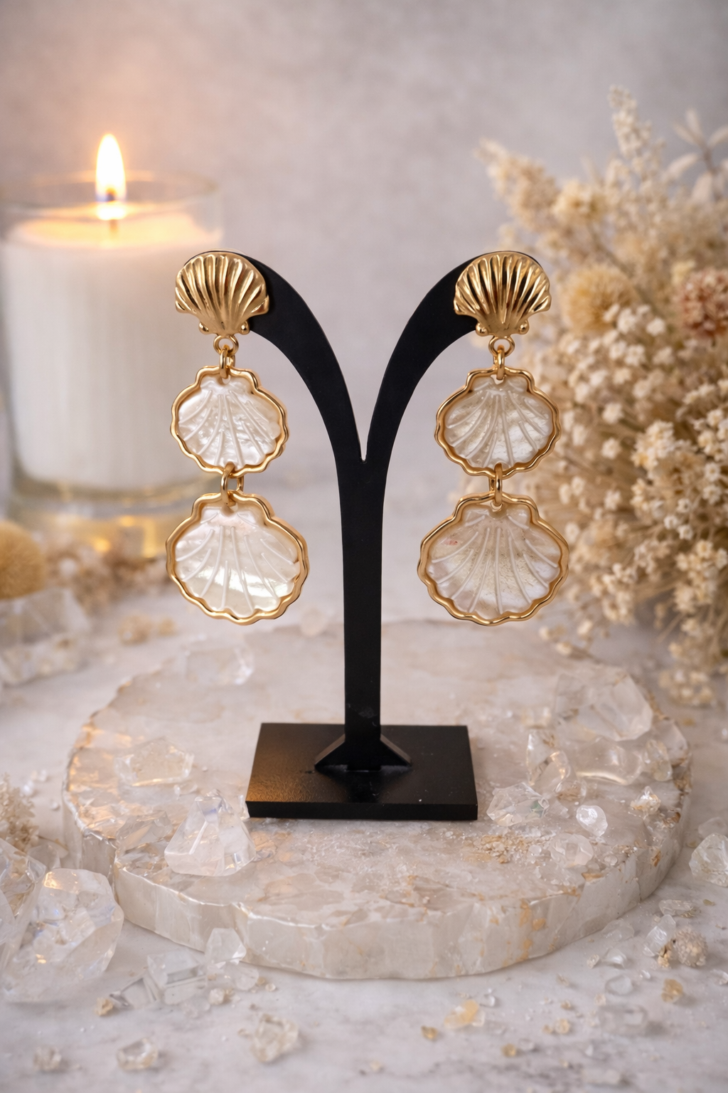 Boucles d’oreilles - Blanc et doré