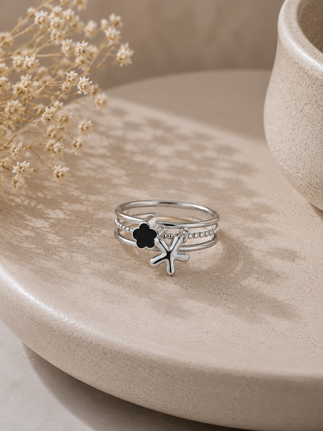 Bague - Fleurs argenté