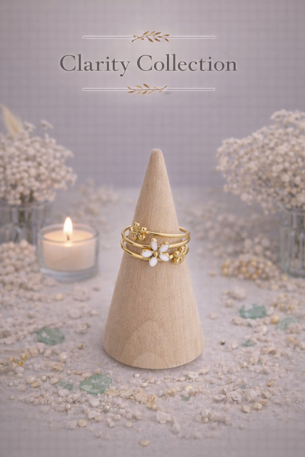 Bague - Fleurs blancs et doré