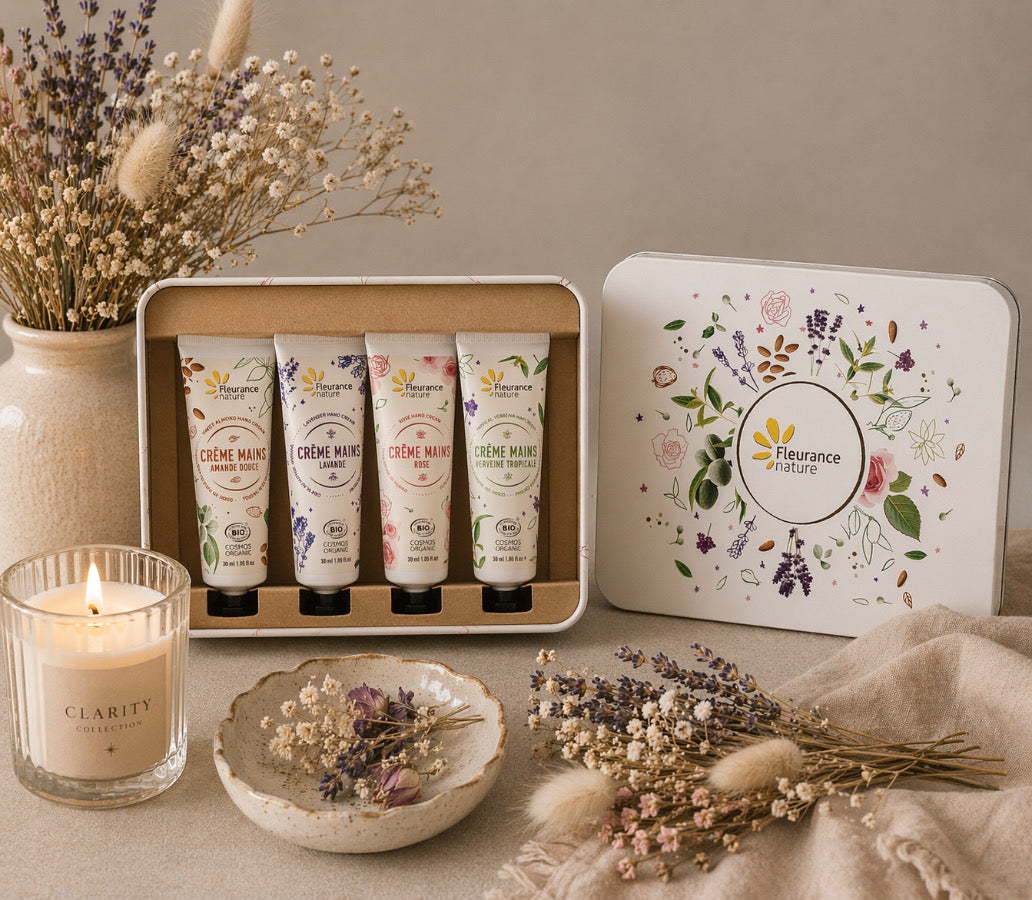 Coffret crème mains 4 x 30 ml - Parfum Verveine tropicale, Rose, Lavande et Amande douce