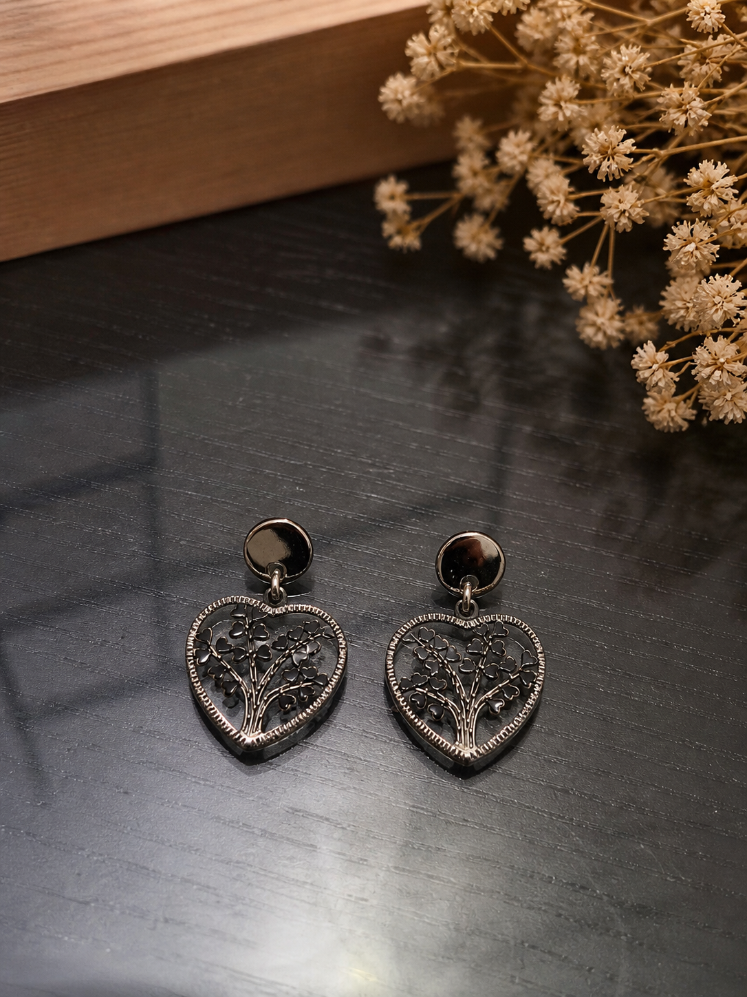 Boucles d’oreilles - Coeur arbre de vie argenté