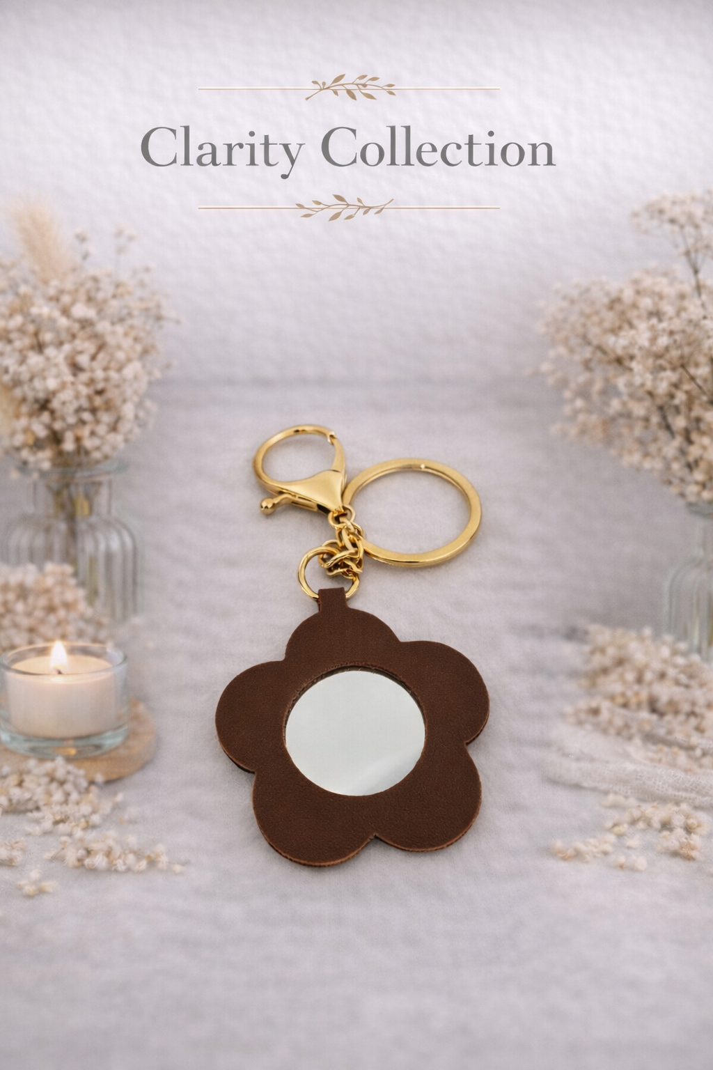 Bloem sleutelhanger met spiegel