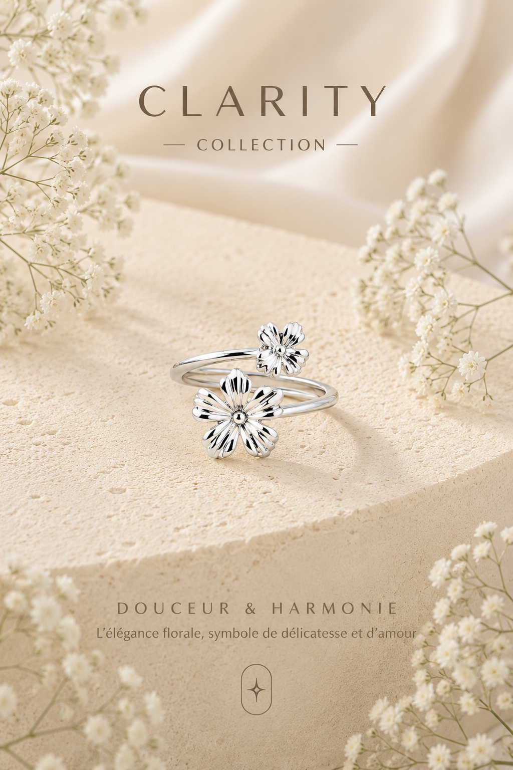 Bague - Fleurs argentées