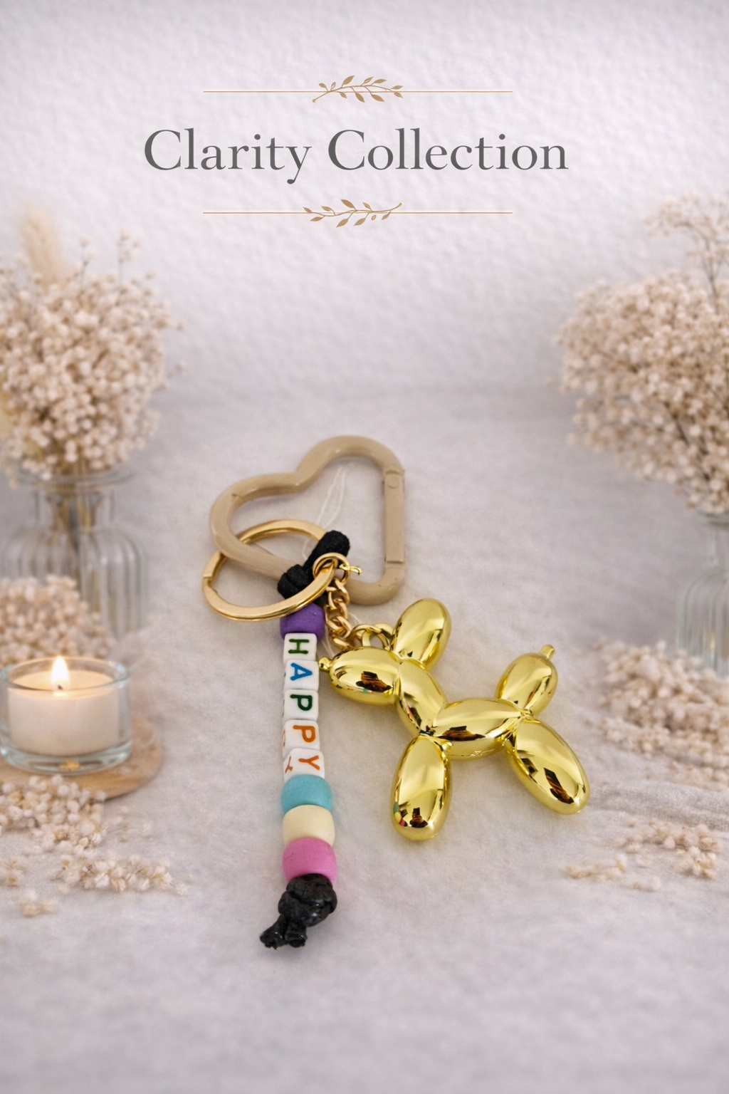 Gouden sleutelhanger Happy Dog