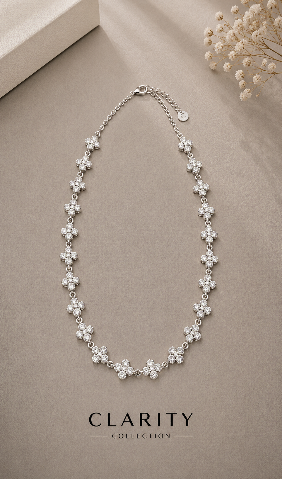 Collier - Fleurs argenté