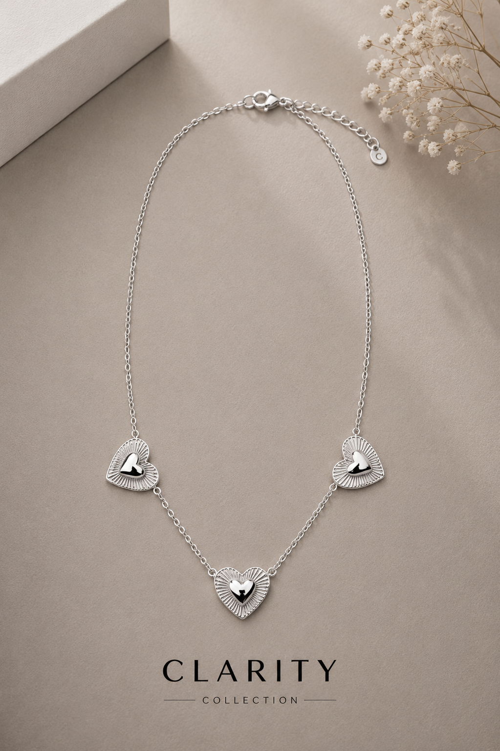Collier - Coeurs argentés