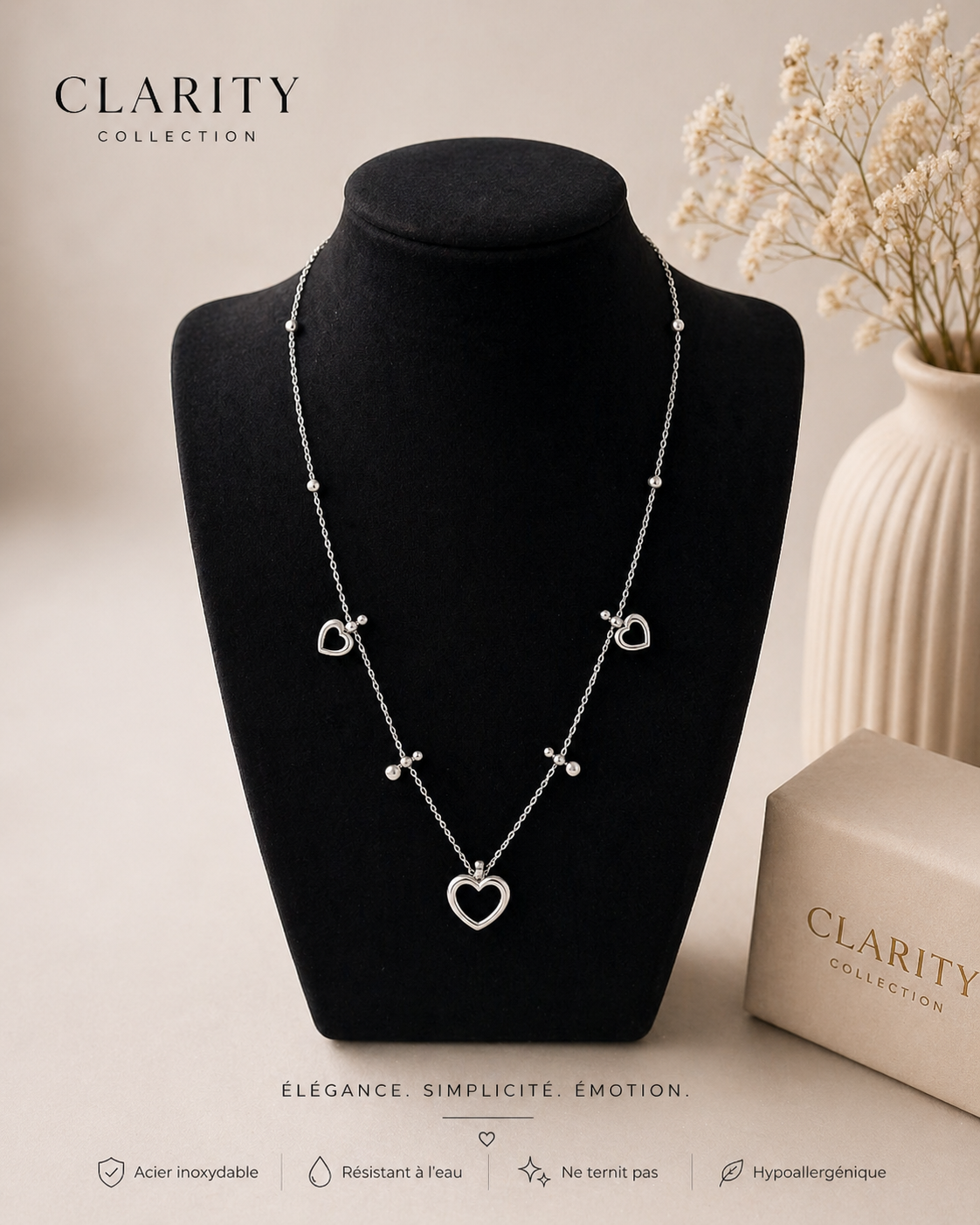 Collier - Coeur argenté