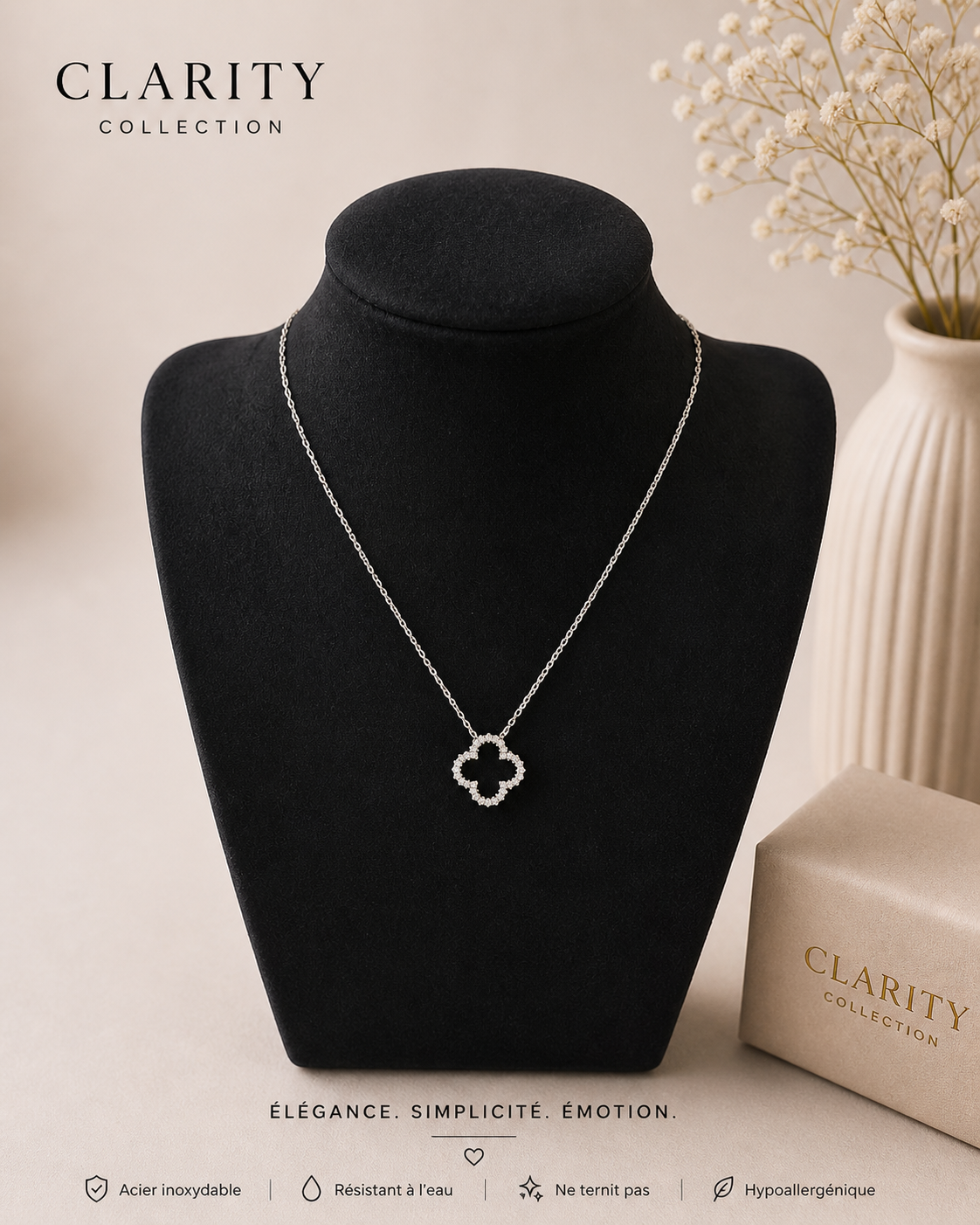 Collier - Treffle argenté