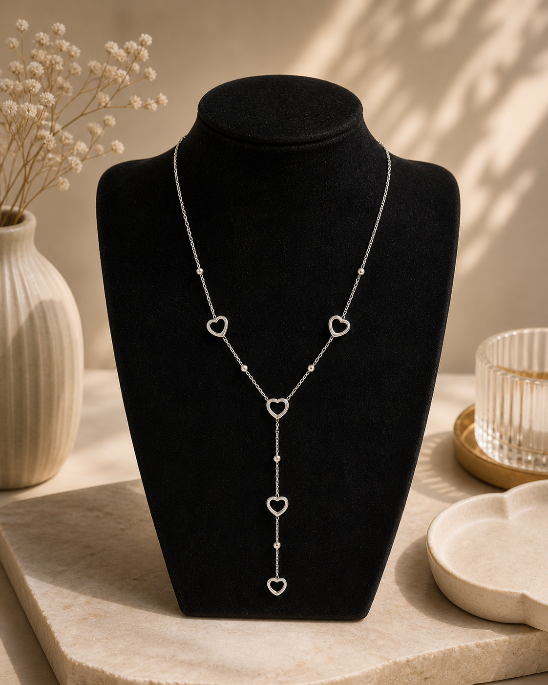Collier - Coeurs argentés