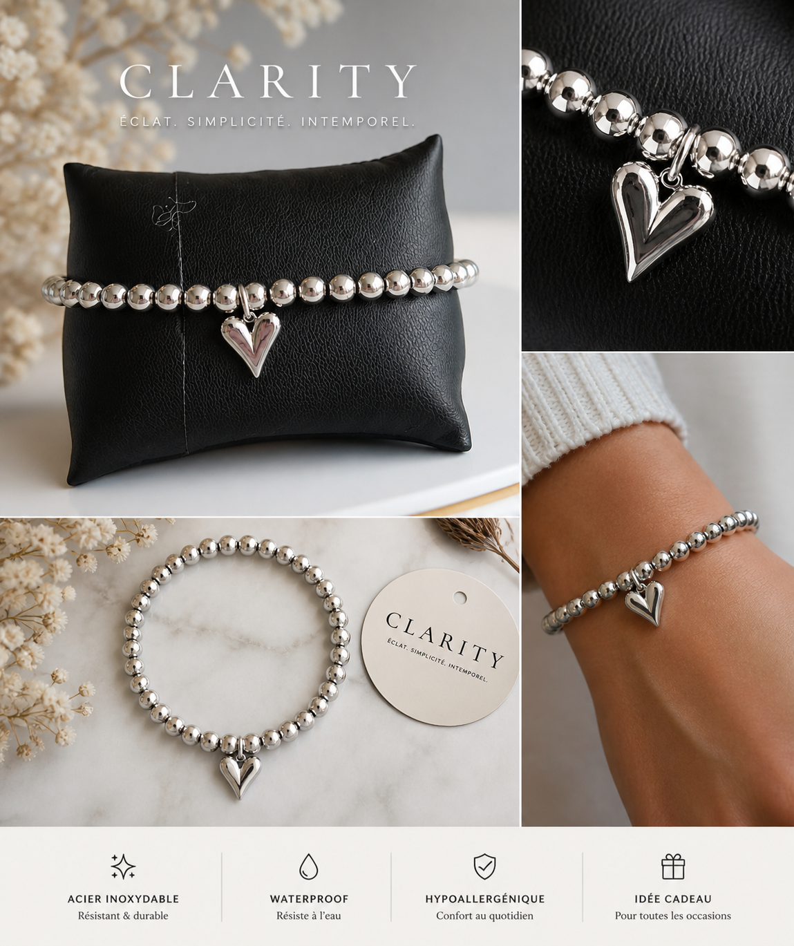 Bracelet - Coeur argenté
