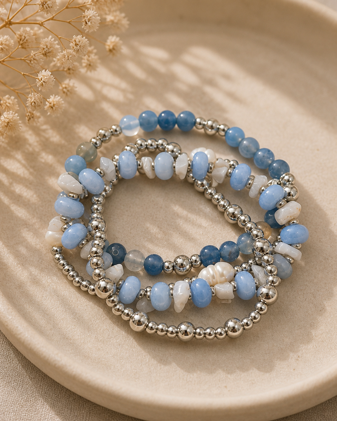Bracelet - Pierres bleues et argenté