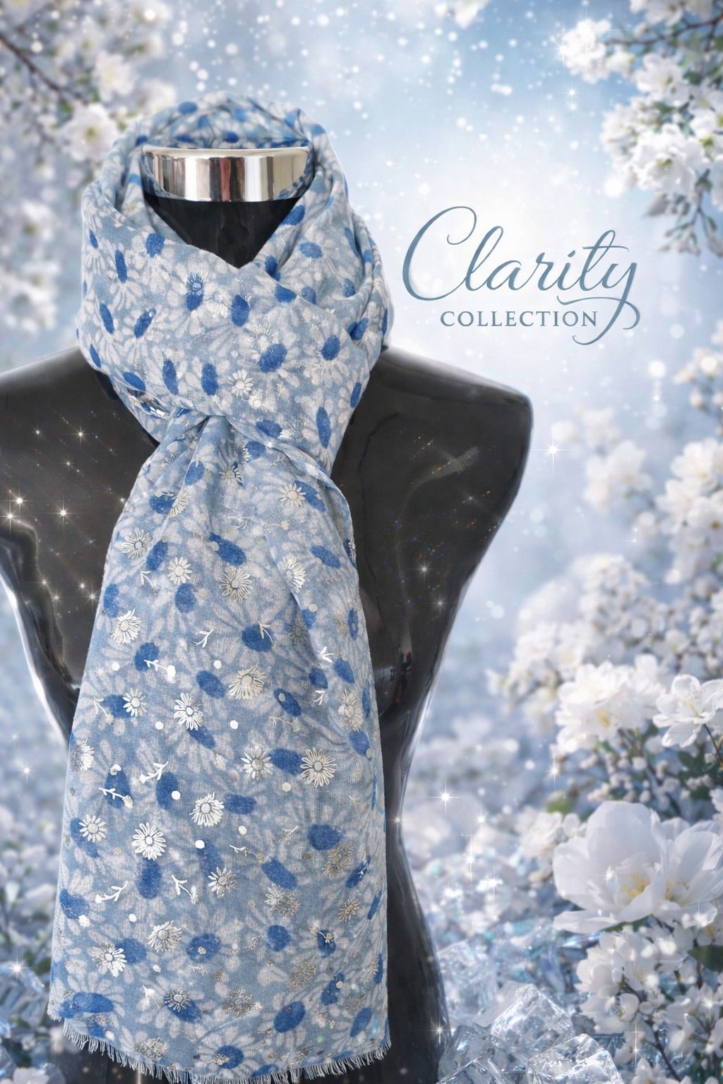 Blauwe sjaal met patronen