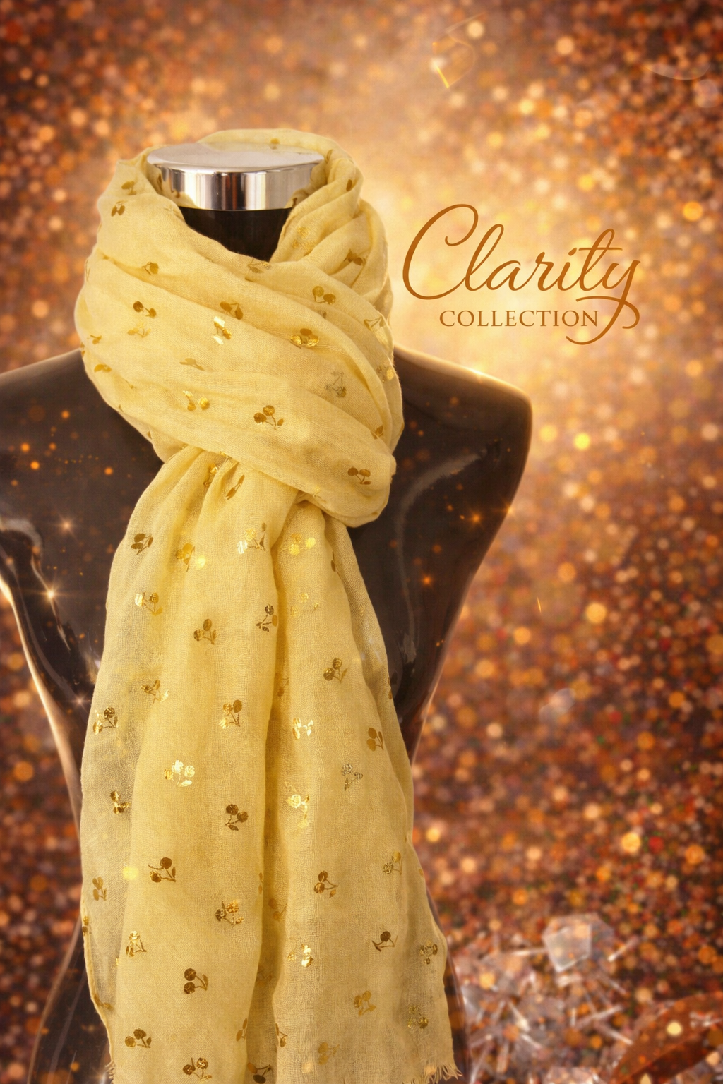 Gele sjaal met kersenpatroon