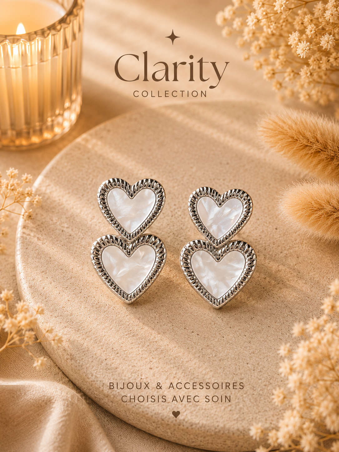 Boucles d’oreilles femme argentés coeur - Clarity Collection