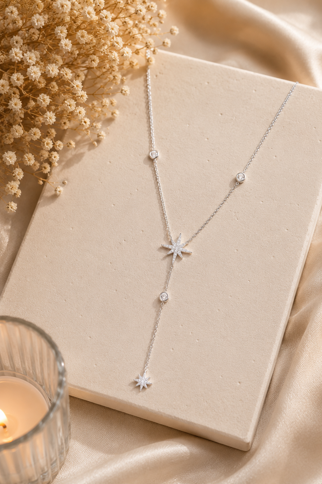 Collier forme en y argenté étoile- Clarity Collection