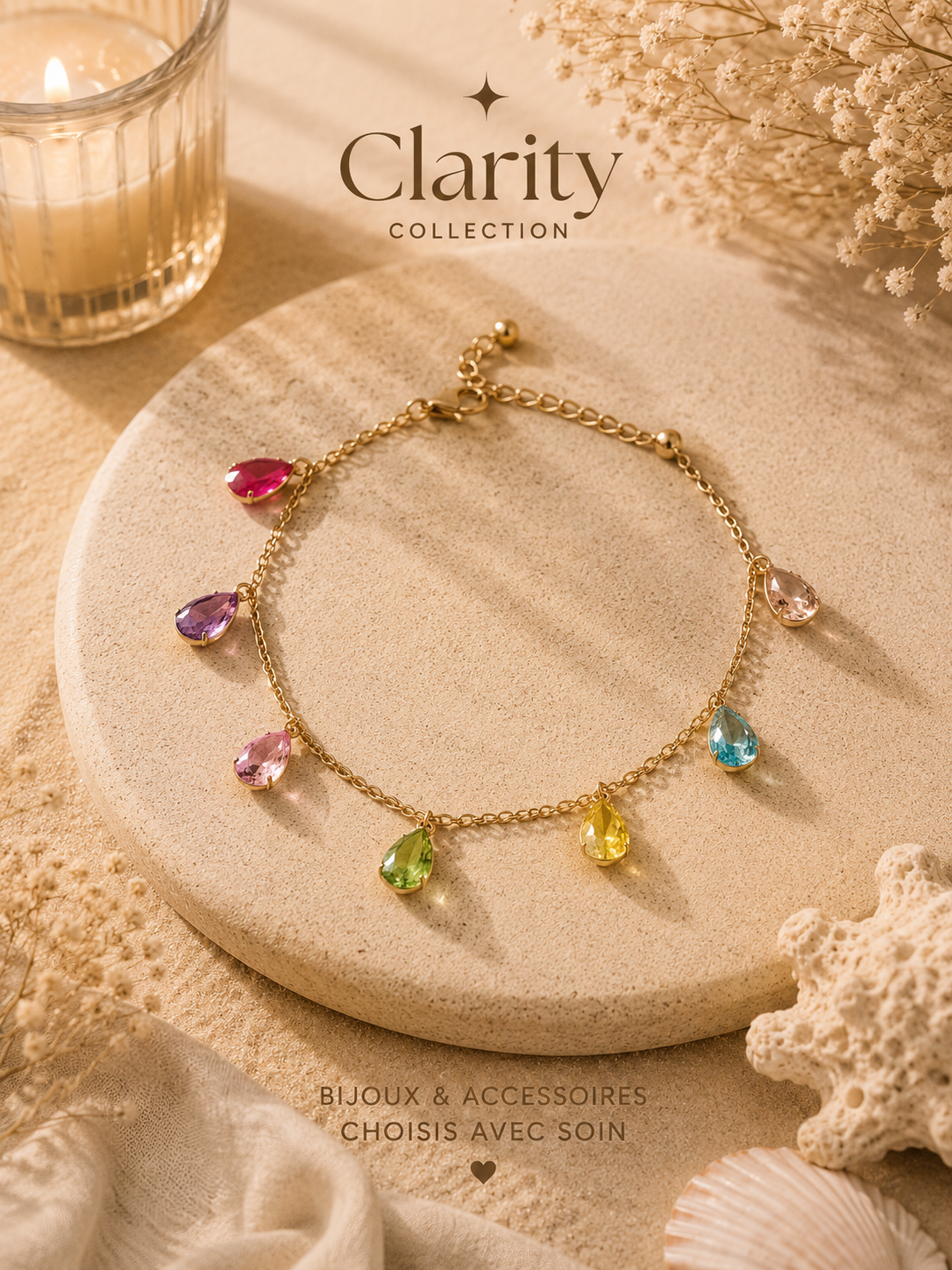Bracelet cheville femme doré - Clarity collection