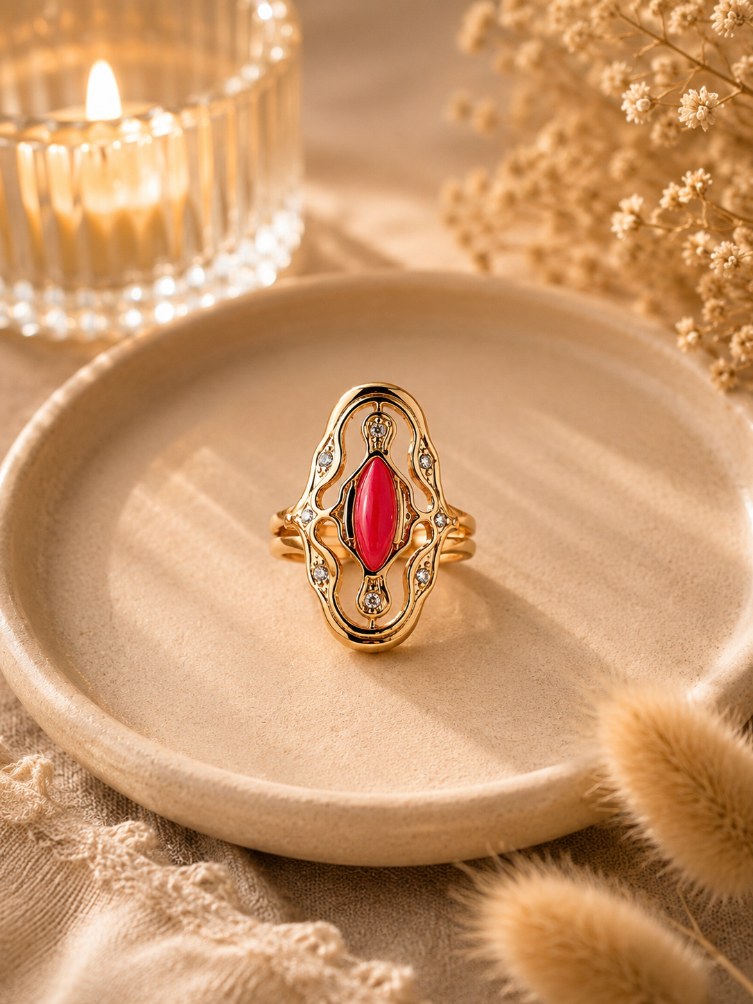 Bague dorée femme rouge chic - Clarity Collection
