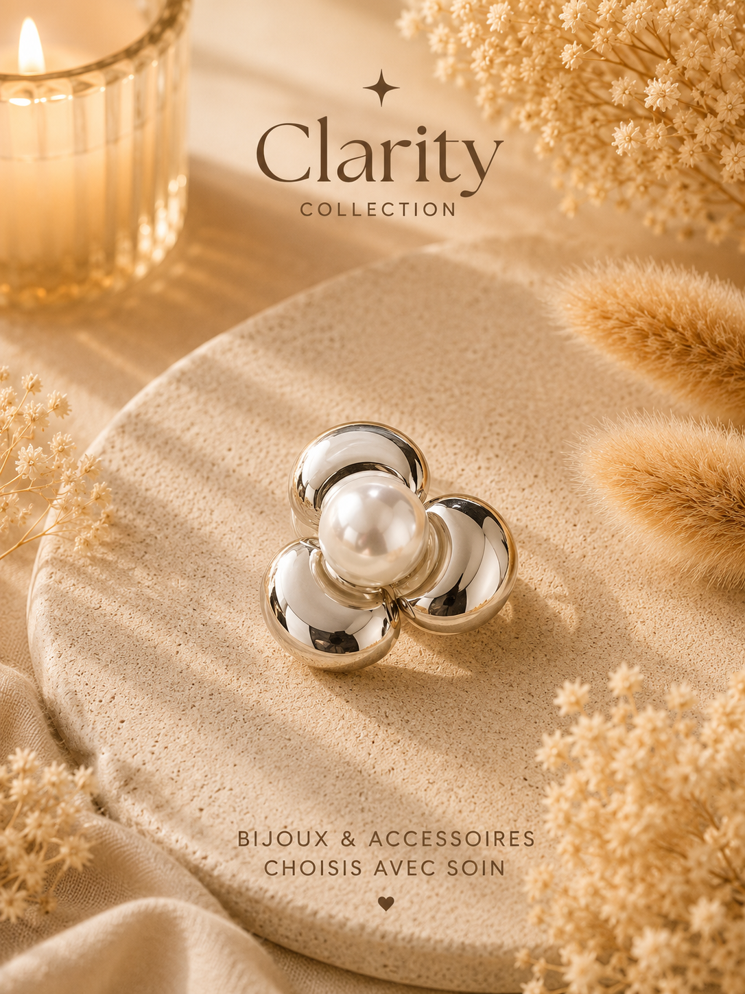 Bague argentée fleur perle - Clarity Collection