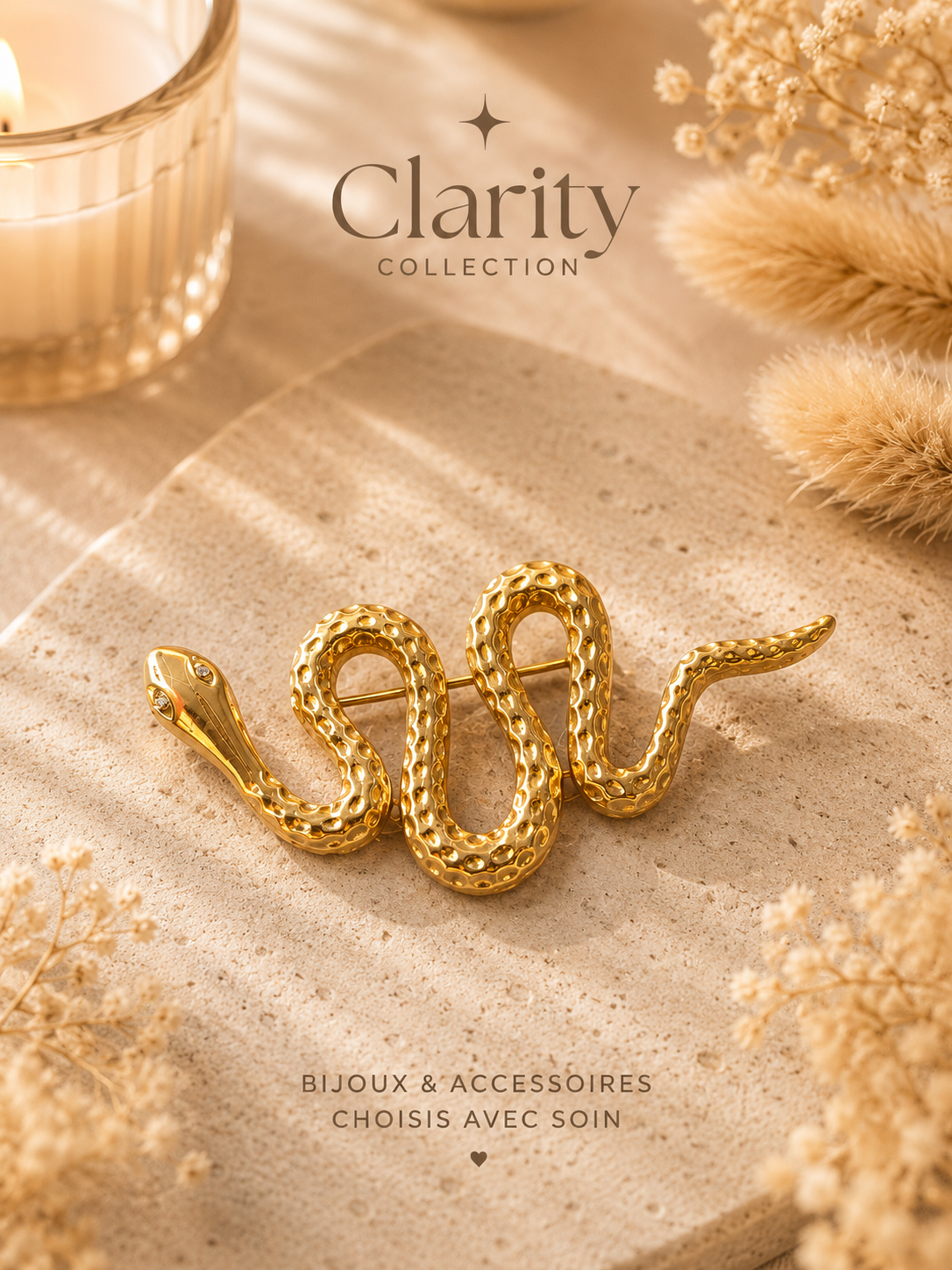 Broche doré serpent- Clarity Collection